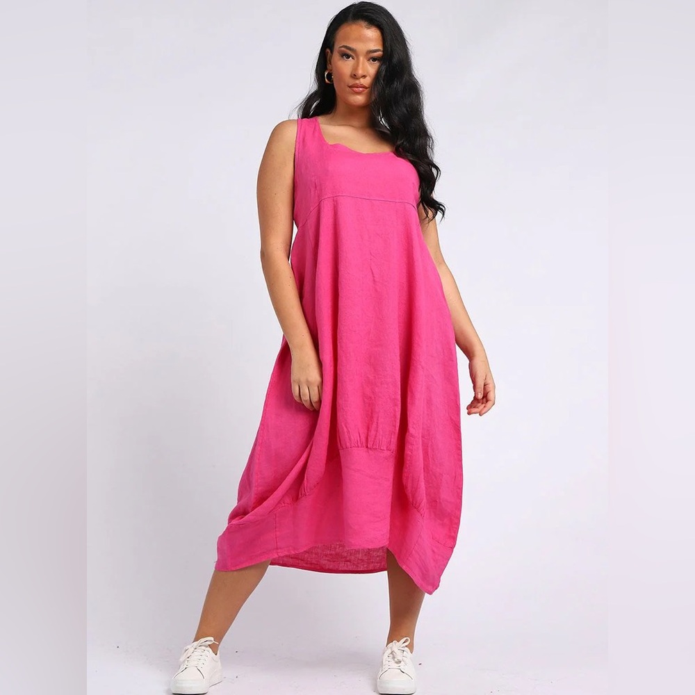 Luma Mia Linen Dress in Bright Pink Made in Italy Sleeveless